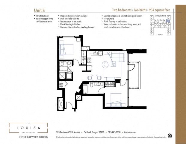 2 Bed 2 Bath (S) Floor Plan 2 Bed 2 Bath (S) Floor Plan at The Louisa Apartments in Portland, Oregon
